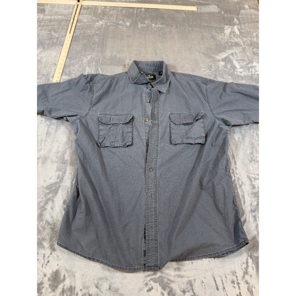 RedHead Mens Casual Button Down Shirt Large Gray Cotton Short Sleeve Fishing
